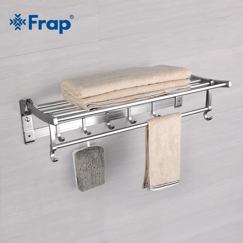 Online Frap estilo moderno espacio montado en la pared aluminio plata superficie toallero barras perchero ajustable con ganchos F808