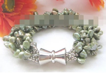 

00978 5row green baroque keshi reborn freshwater pearl bracelet