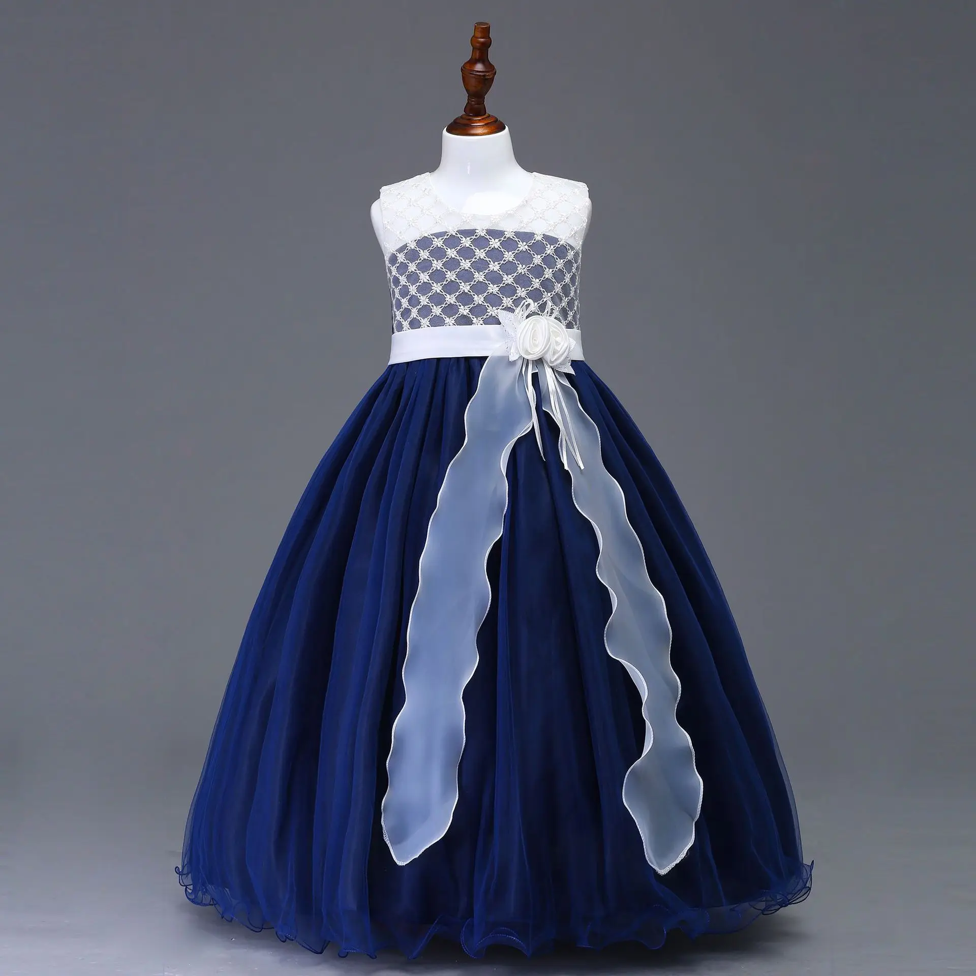 

newEmbroidery Layered Ball Gown flower Girls Long Dresses Kids Clothes Summer Tutu Lace Girl Wedding Party Prom Children Clothes