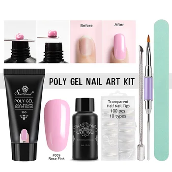 

2018 Nail Art Nail Art Gel Kits Clear French Camouflage Color Shape Nail Tip Crystal Gel UV Poly gel Slice Nail Gel Brush Set