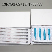 YILONG(13F+ 13FT) 50 шт одноразовые стерильные иглы татуировки+ 50 шт синие одноразовые татуировки Советы иглы татуировки продукт