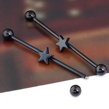 JOVIVI горячий стиль 1 пара черный/Серебристый Нержавеющая сталь 14ga звезда Длинные Промышленные ушные штанги кольцо Мода пирсинг уха ювелирные изделия