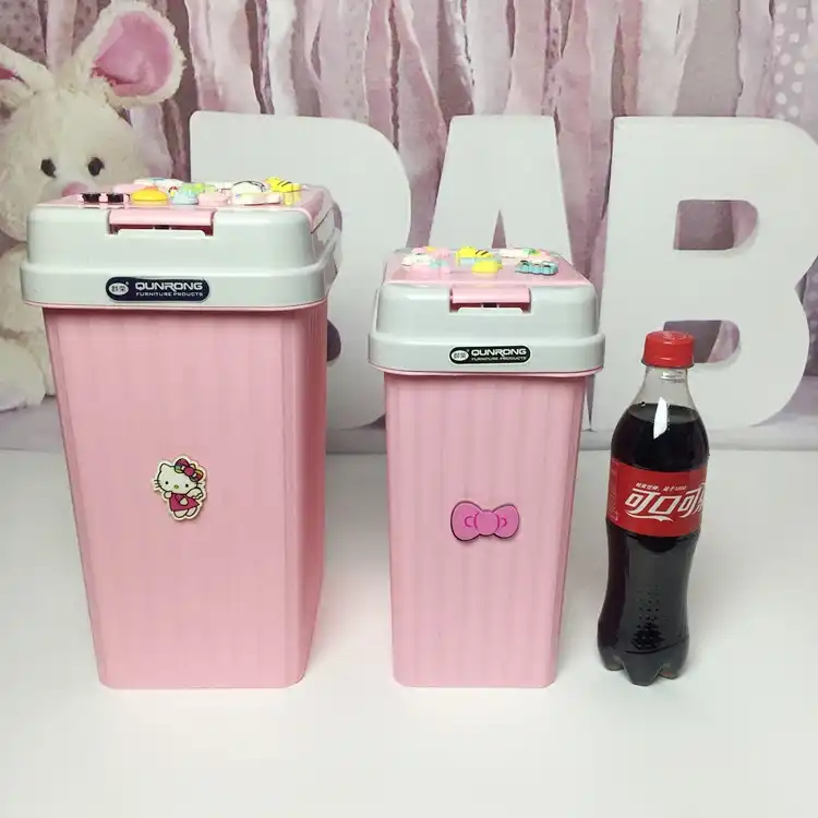 6 10l Pink Hello Kitty Bedroom Trash Can Pressing Type Cute Garbage Cans With Lid Kt Cat Cartoon Bathroom Trash Can Storage Bins
