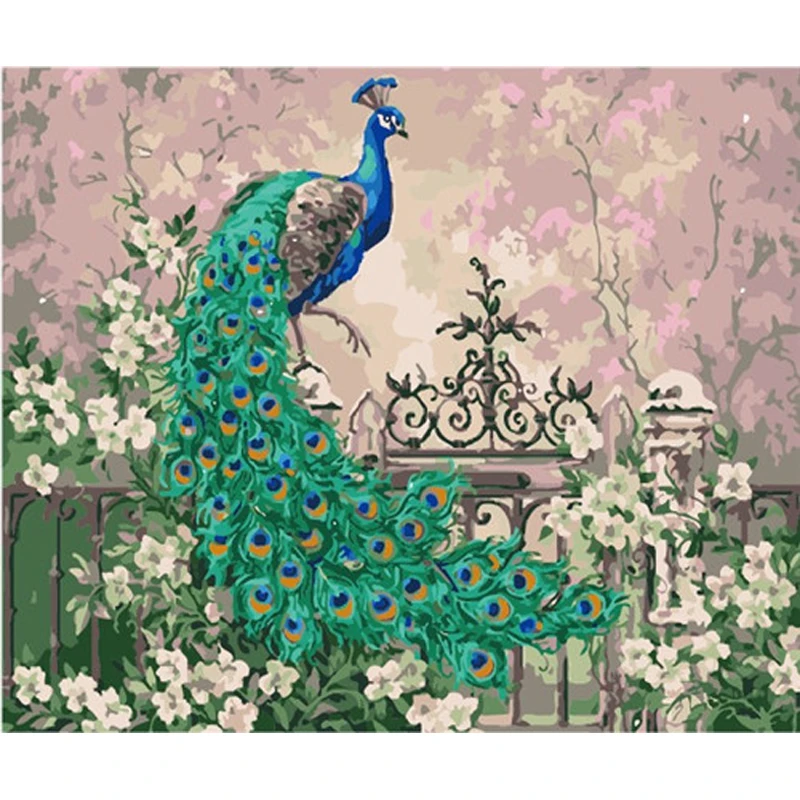 

YIKEE decorative canvas oil painting by numbers,paint by number kits Peacock