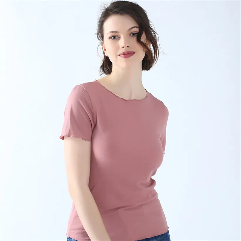 

2019 summer Women New Fashion Tshirt solid color Top T-Shirt Casual round collar Tops plus size XL-7XL simple Ruffle tops & tees