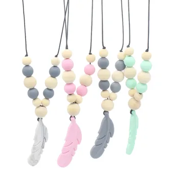 

Drop shipping feather crochet beads Teething necklace Breastfeeding mom necklace. baby teether shower gift