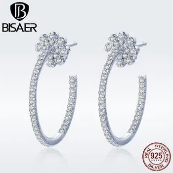 

BISAER 925 Sterling Silver Round Flower Dubai Earrings Zircon Luxury Jewelry Earrings For Women Cubic Zircon Earrings EFE049