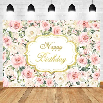 

NeoBack Flower Backdrop Adult Baby Child Birthday Party Banner Background Photography Gold Pink Rose Photo Background Custom