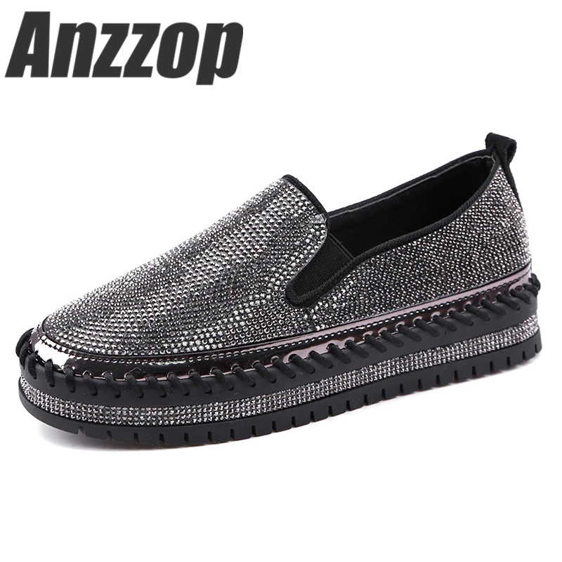

ANZZOP 2019 spring new one pedal thick bottom lazy casual rhinestone Korean version of the wild student Lok Fu shoes tide