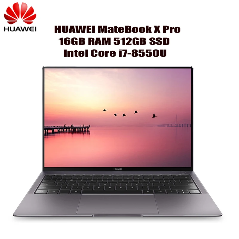 Новый HUAWEI MateBook X Pro Тетрадь 13,9 ''полный вид Intel Core i7-8850U ноутбука 16 ГБ + 512 ГБ ПК NVIDIA Geforce MX150 Сенсорный экран