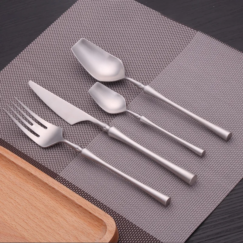 

Silver Matte Tableware Set Flatware Cutlery Stainless Steel 304 Utensils Kitchen Dinnerware include Knife Fork Spoon Teaspoon