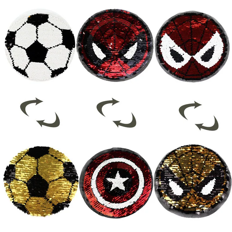 

Kuke Patches Spiderman Reverse Sequins Sew On Patches for Clothes Kids Clothing Reversible Change Color Patch Applique