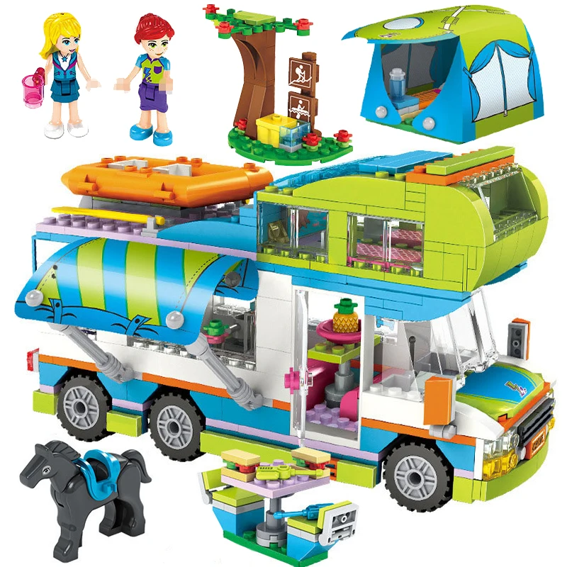 

Girl Friend City Outing Camper Bus Car Building Blocks Compatible Legoings Friends Bricks Creative Educational Toys for Girls