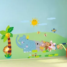Children s bedroom elephant wallpaper removable vinyl talk coconut tree nursery wall decoration wall stickers accessories