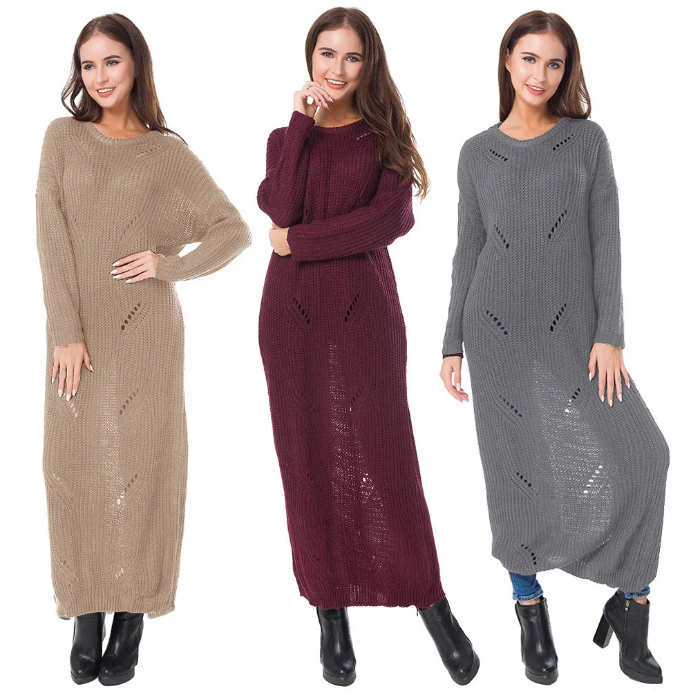 2018 spring outside wearing hand hook knitted sweater hollow super long