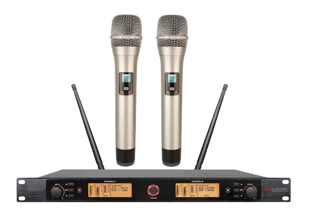 Professional UHF PLL Dual Channes Cordless microphone Karaoke Wireless