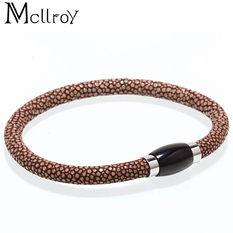 

Mcllroy leather bangle men 6mm stingray titanium steel knot diy handmade charms brecelets jewelry pulseira masculina wholesale