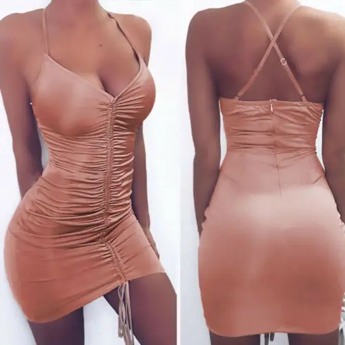 

Ladies Sexy Spaghetti Strap Tank Dress Backless Bodycon Club Party Dress Women's Dress Sexy Sleeveless Bodycon Club Dress