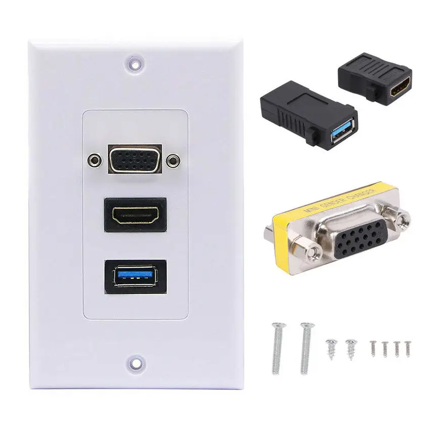 HDMI USB 3 0 VGA настенная панель гнездо видео адаптер Лицевая Разъем|Коннекторы и