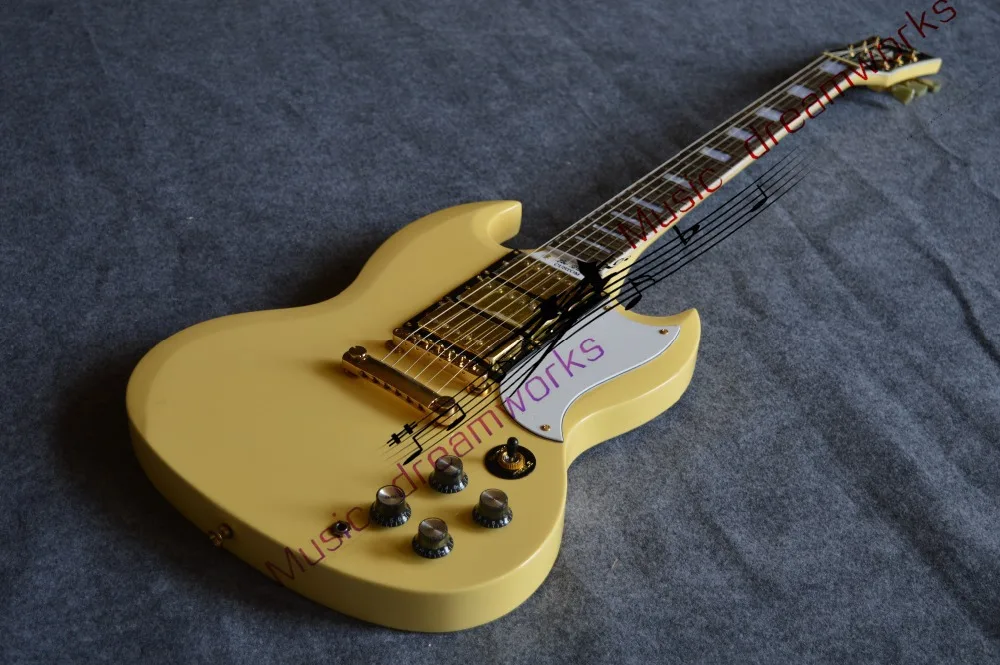 China firehawk shop guitar G SG custom guitar electric guitar A piece of wood of the neck,Milk yellow