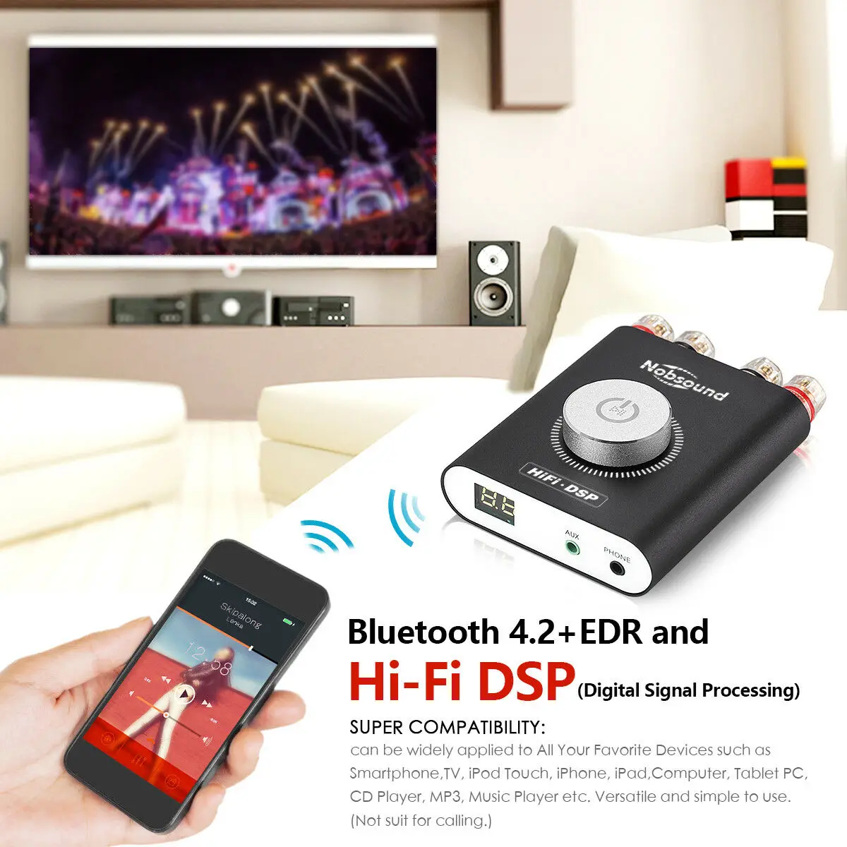 Nobsound Hi-Fi DSP TPA3116 цифровой усилитель мощности Hi-Fi стерео аудио усилитель для наушников Bluetooth 5,0 аудио приемник