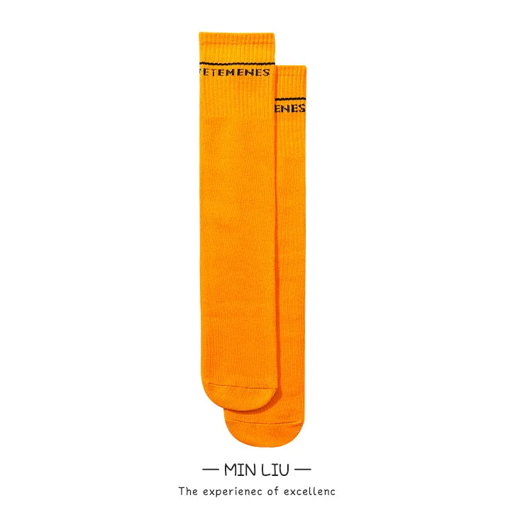 Детские гольфы хлопковые спортивные Школьные носки для мальчиков и девочек, сезон осень-зима трендовые Длинные теплые гольфы с надписью для малышей, CN - Цвет: Orange