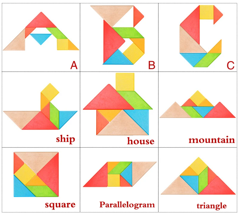 1 комплект Детские Tangram деревянные игрушки-паззлы для детей детские 3D развивающие игрушки головоломки игры модель умственного развития подарки