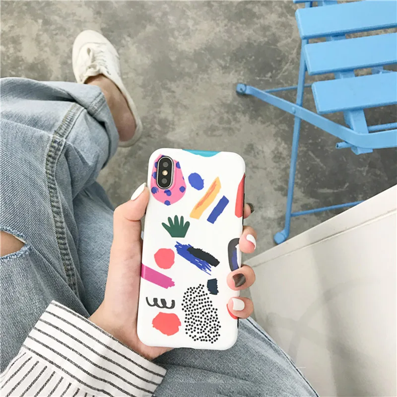 

Art illustration graffiti abstract Phone Case For iPhoneX cartoon color painted Phone Case For iPhone7 8 6 anti-fall soft Cover