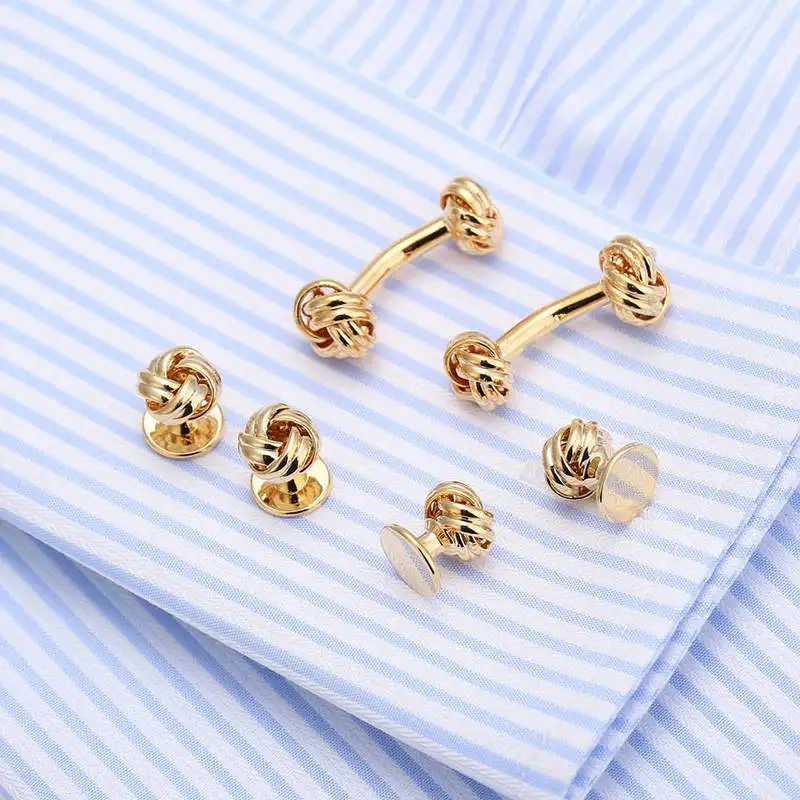Fashion Men Tuxedo Cufflinks and Collar Studs Plated gold knot Cuff