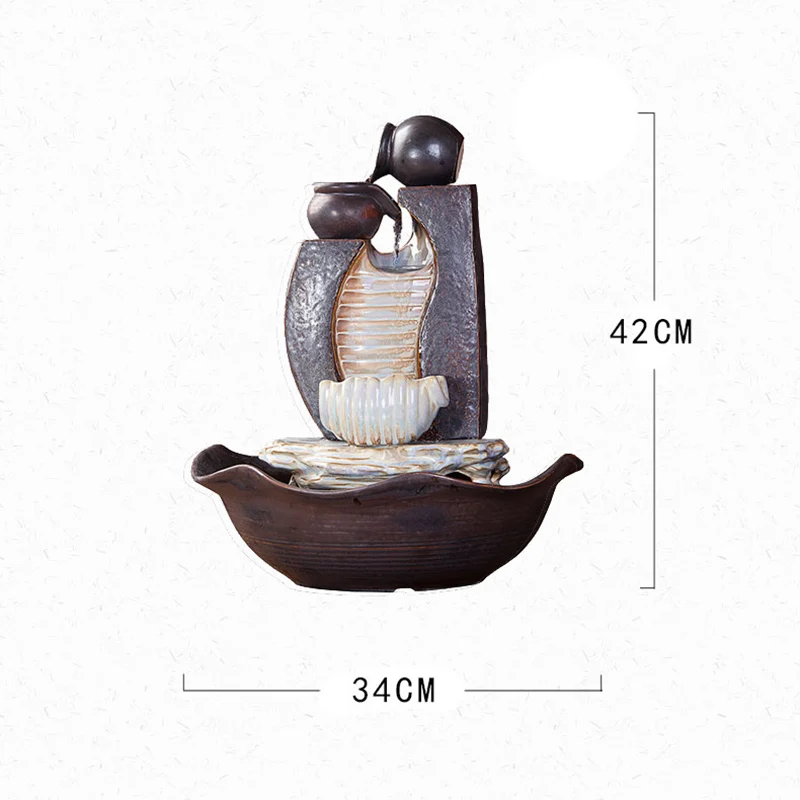  110-220V Vintage Coarse Pottery Water Fountain Decor Bedroom Mute Humidifier Living Room Water Feat - 32897352694
