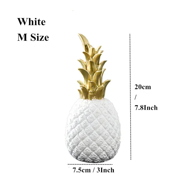 VILEAD, 3 размера, 9,8 '', 7,8'', 5,9 '', смола, ананас, миниатюры, фигурки, золото, черный, белый цвет, фруктовые модели, ремесла для украшения дома - Цвет: White Pineapple- M