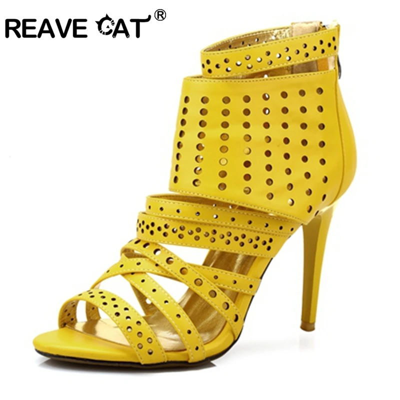 REAVE CAT Party shoes Women's sandals High heels Fashion Sexy Zipper