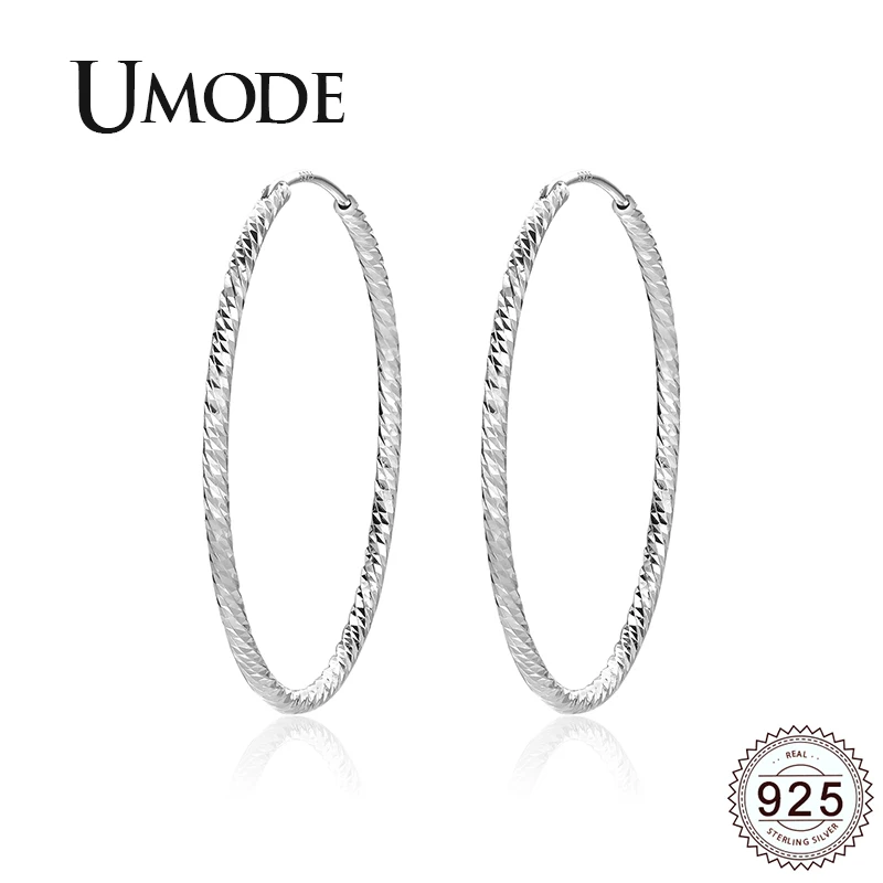 UMODE New 925 Sterling Silver Geometric Big Hoop Earrings for Women White Gold Simple Earring Jewelry Gift ALE0335 | Украшения и
