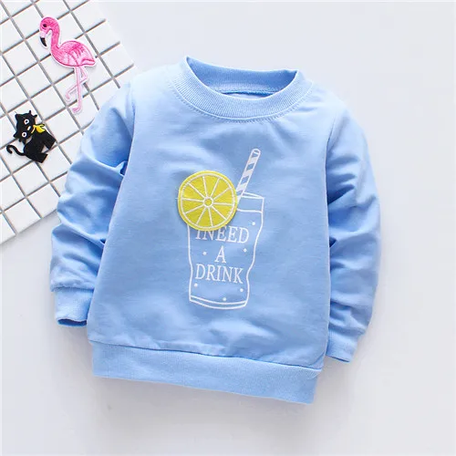 Хлопковые футболки для девочек; свитер с длинными рукавами для маленьких девочек; детская одежда; блузка; футболки в лимонном стиле; толстовки для малышей - Цвет: Синий