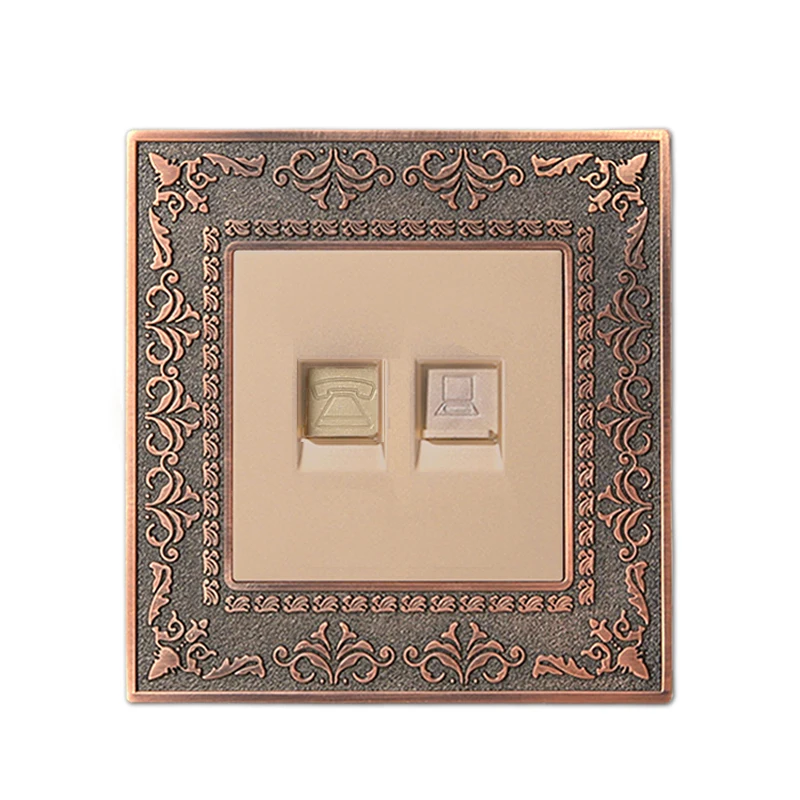 

Coswall 4D Embossing Panel Luxury Wall Telephone Outlet With RJ45 Internet Data Computer Socket AC 110~250V