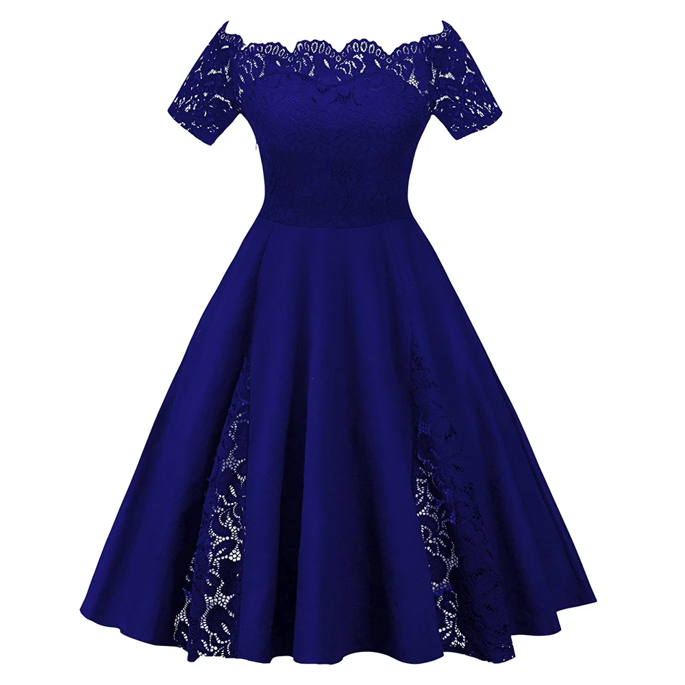 ROSEGAL размера плюс винтажное кружевное платье с открытыми плечами и короткими рукавами а-силуэта для женщин однотонное элегантное вечернее платье 5XL