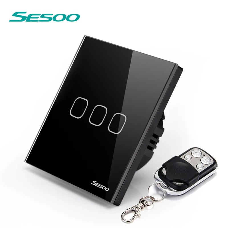 SESOO Touch Switch 2 Gang 1 Way Crystal Glass Switch Panel Touch Sensor Wall Switch Light