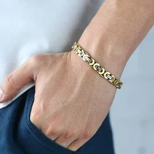 Мужской браслет, золото, серебро, византийская цепочка, браслеты из нержавеющей стали для Мужчин, Ювелирные изделия,, Прямая поставка, 9 мм, KBB2A