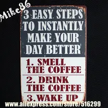[Mike86] сделать ваш день лучше запах и пейте кофе WAKE UP винтажные металлические жестяные табличка для кафе изготовление декорации на стену 20*30 см AA-252