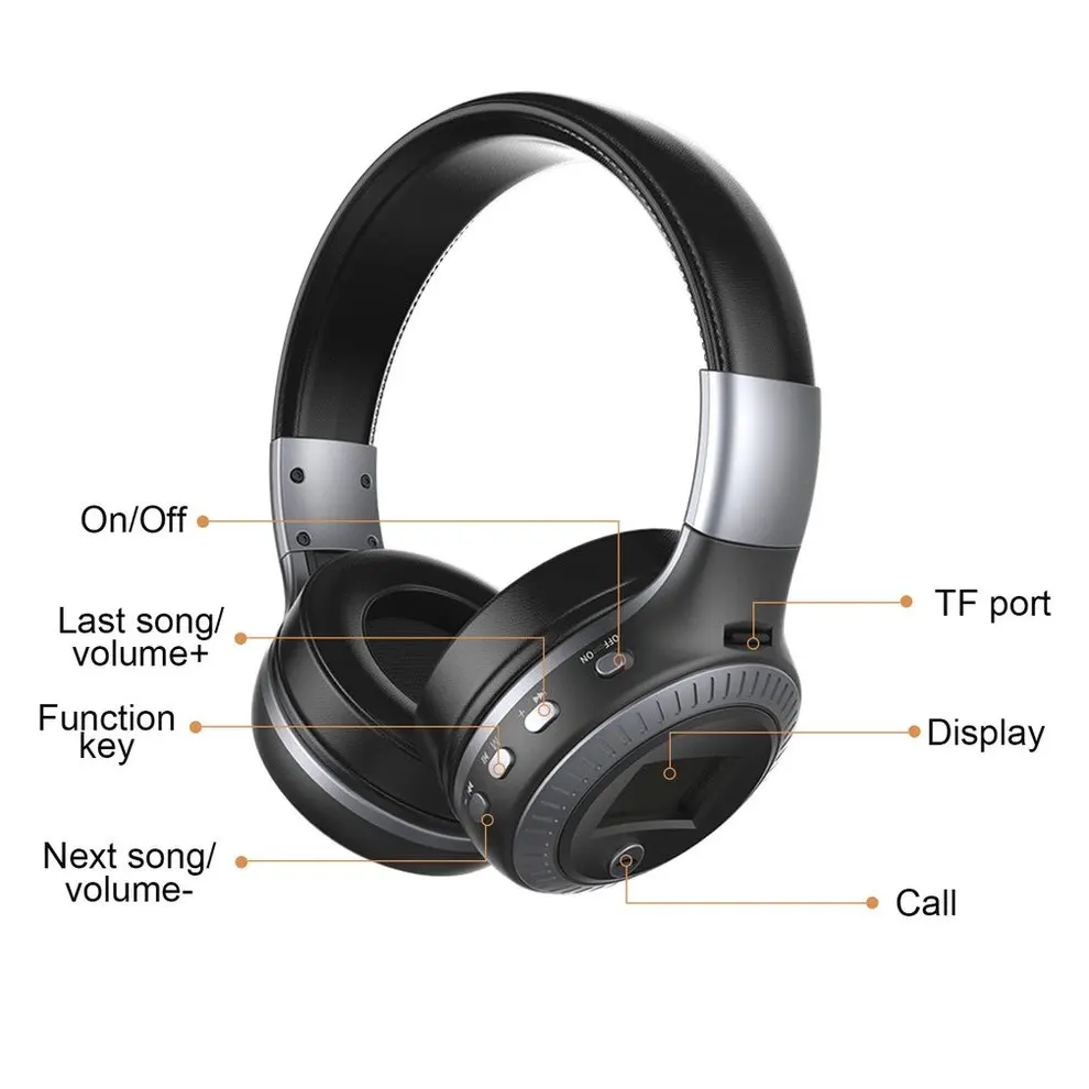 

Bluetooth Headphones B19 LCD Display Wireless Stereo Headsets Headphone With Mic Micro Security Digital Card Slot FM Radio