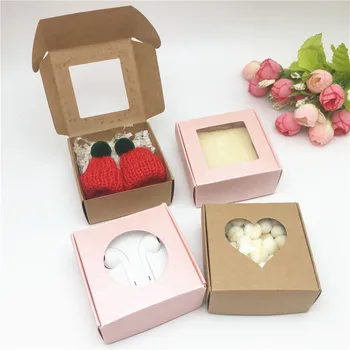 

20Pcs/Lot Rose Pink High Quality Wedding Packaging Paper Boxes Love Heart/Round/Square Shape Transparent Window Gift Boxes