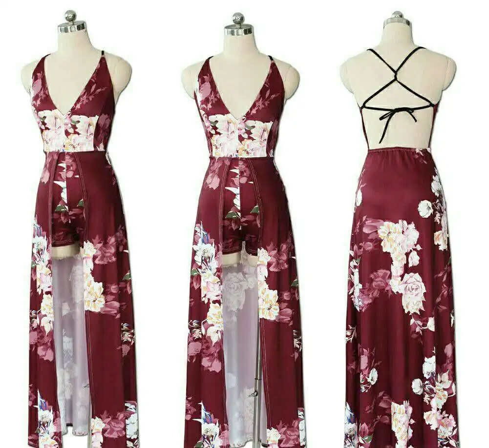 

Women's Sexy Boho Floral Summer Beach Long Dress High Slit Cocktail Party Dresses