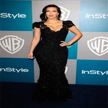 Хороший дизайн Новая мода Ким Кардашьян Sexiest v-образный вырез и юбка-годе/Русалка Черное Кружевное Платье знаменитостей