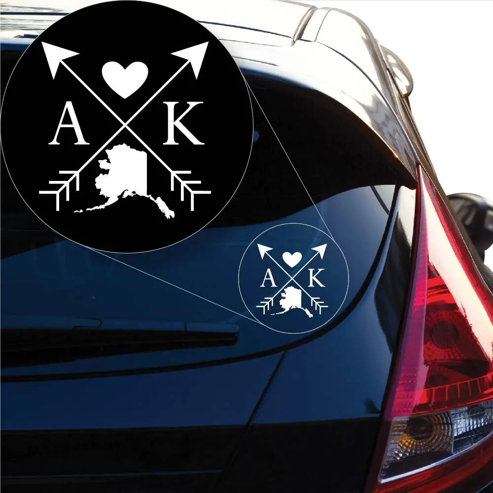 

Alaska Love Cross Arrow state AK Decal Sticker for Car Window, Laptop and More. # 1066 (4" x 4", White)