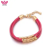Новая мода Панк медные Подвески кожаные веревки браслеты для женщин Девушка ювелирные изделия розовое золото фуксия веревка «pulseras Pulseira» Bileklik