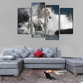 

2016 New 5 Panel shorse spray rocks sea oil painting For home Wall Art Picture Unframed gift free shipping
