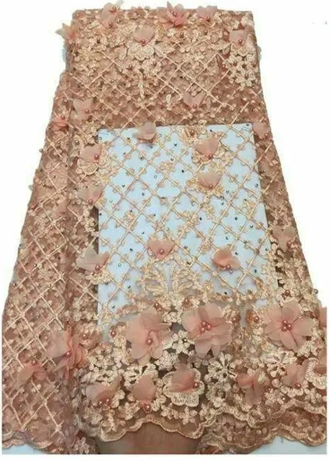 

Latest french net lace fabric 2017 african beaded lace fabric high quality guipure cord lace fabric for party dress FFHD55