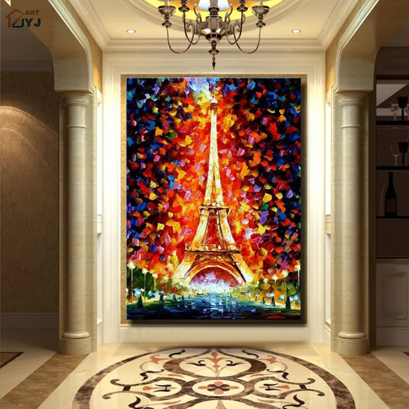 

the Eiffel Tower Canvas Wall Art Picture Textured Handpainted Modern Abstract Oil Painting Home Decor Gift No Frame SL003