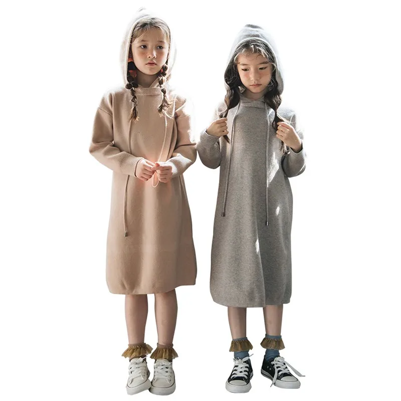 Online Vestido de niñas suéter con capucha vestido largo para niñas Otoño Invierno vestido de fiesta de manga larga ropa para niños vestidos de princesa