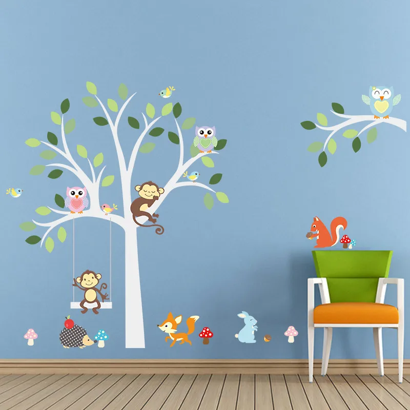 D312 Wall Stickers Tree Kids Nursery Animals Wall Art Decals Decors Graphics
